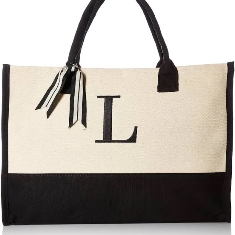 Mudpie L initial canvas tote